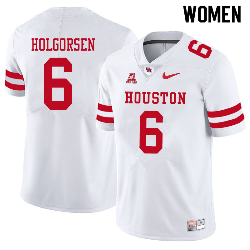 Women #6 Logan Holgorsen Houston Cougars College Football Jerseys Sale-White - Click Image to Close